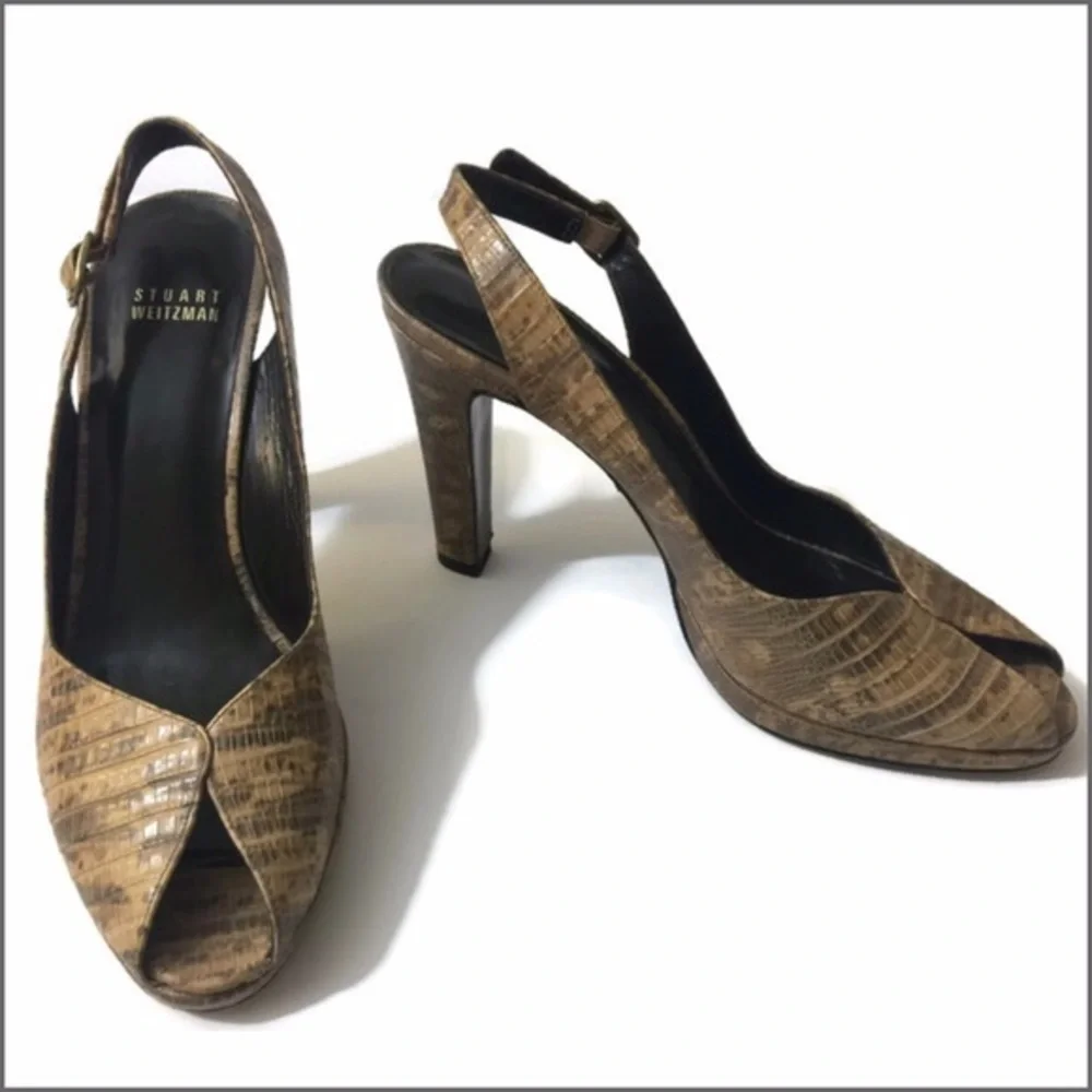 𝅺stuart Weitzman Snakeskin Slingback Heels
